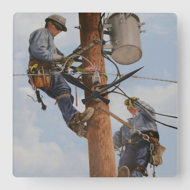 lineman team working in pole clock (Front)