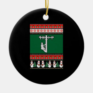 Lineman Ugly Christmas Sweater Ceramic Ornament