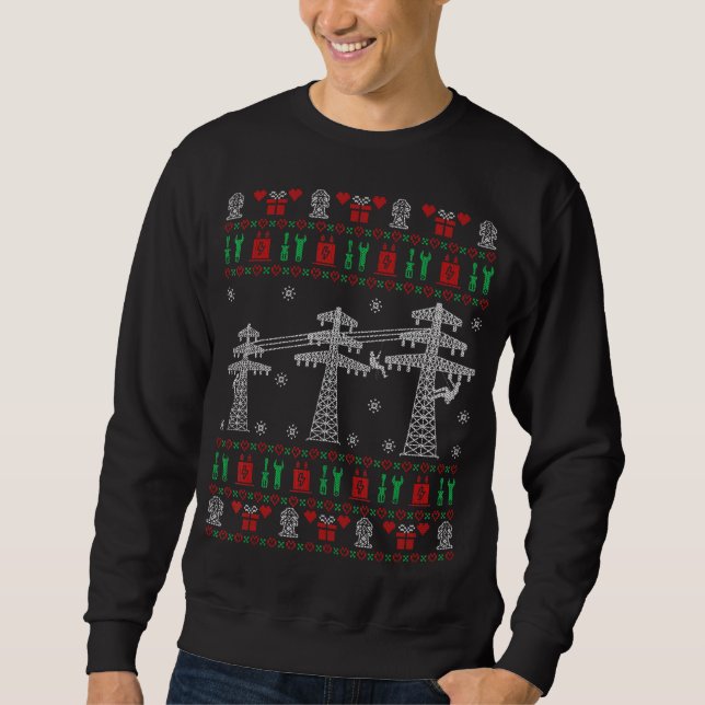 Lineman Ugly Christmas Sweater  For Electrician (Front)