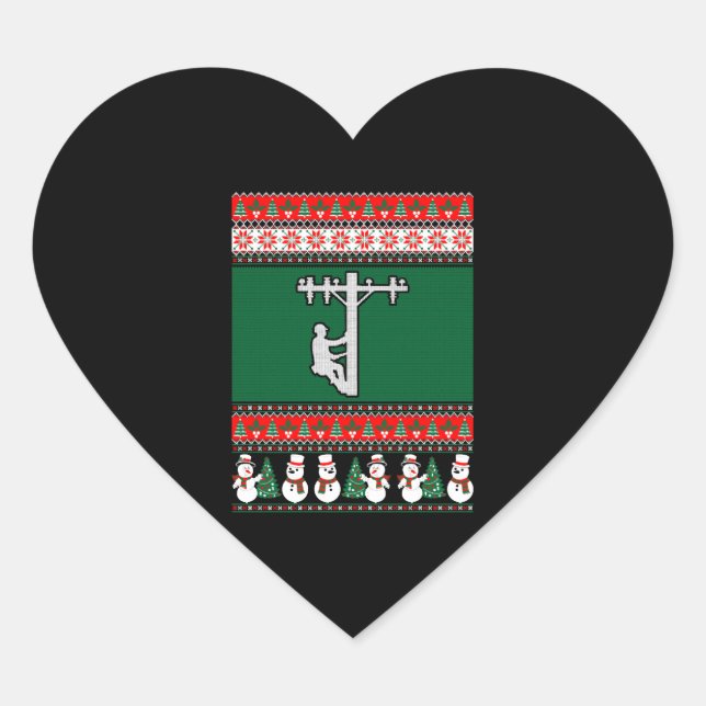 Lineman Ugly Christmas Sweater Heart Sticker (Front)