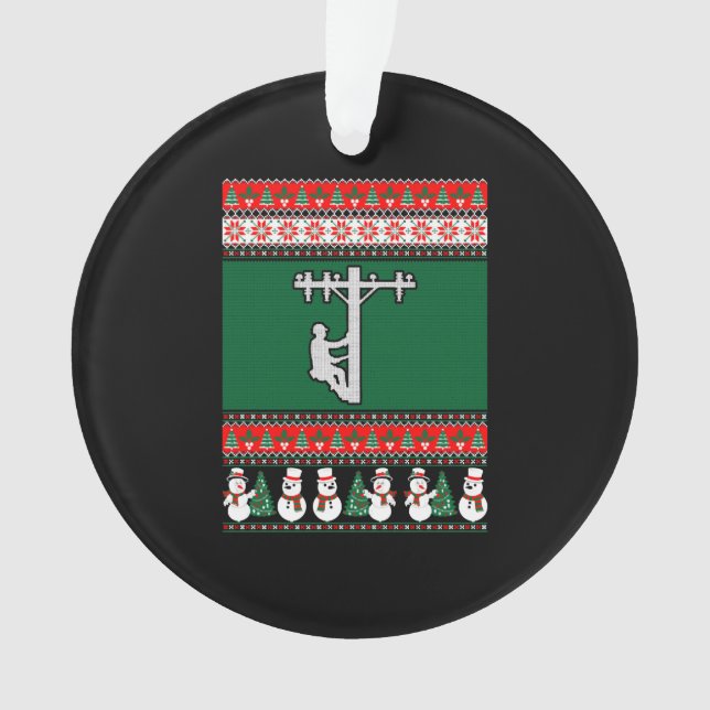 Lineman Ugly Christmas Sweater Ornament (Front)