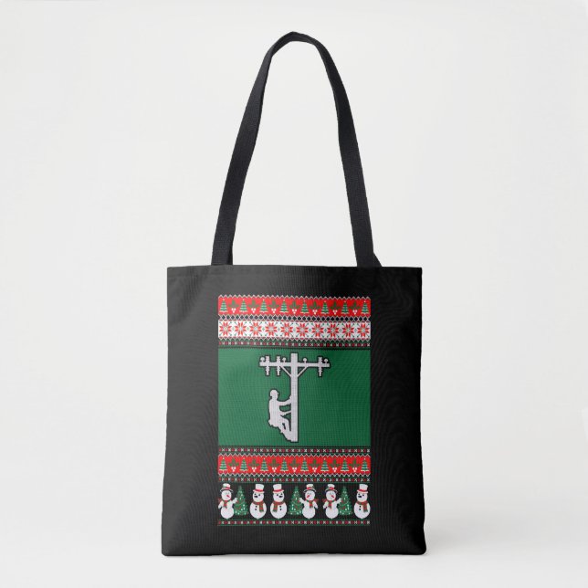 Lineman Ugly Christmas Sweater Tote Bag (Front)