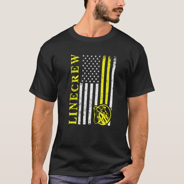 Lineman Usa Flag American Electrician Engineer Cra T-Shirt (Front)