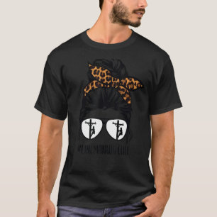 Lineman Wife Life Messy Bun Hair Glasses Cute Line T-Shirt