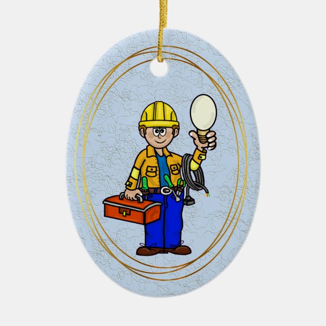 Lineman with Big Bulb Personalised Name Ornament (Front)