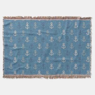 Linen Anchors on Blue Throw Blanket