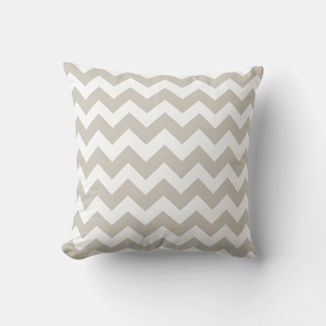 Linen and White Chevron Zig Zag Pillow (Front)
