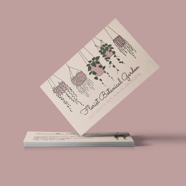 Linen Beige Abstract Plant Vase Succulents Business Card (Creator Uploaded)