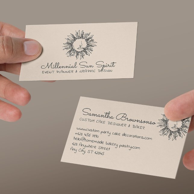 Linen Beige Abstract Spiritual Celestial Sun Business Card (Linen Beige Abstract Spiritual Celestial Sun Business Card
)