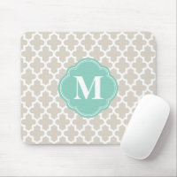 Linen Beige and Aqua Moroccan Custom Monogram