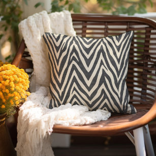 Linen Beige and Charcoal Zebra Print Cushion