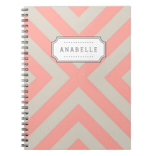 Linen Beige and Pink Mod X Chevron Monogram Notebook