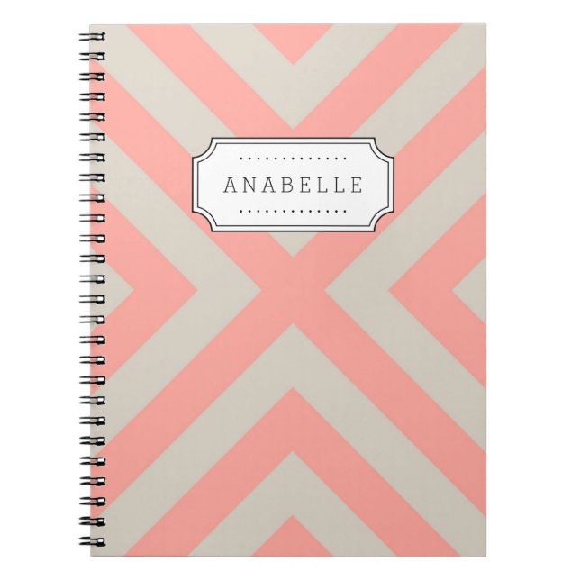 Linen Beige and Pink Mod X Chevron Monogram Notebook (Front)