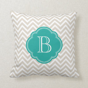 Linen Beige Chevron Custom Monogram Cushion