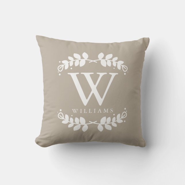 Linen Beige Elegant Monogram Cushion (Front)