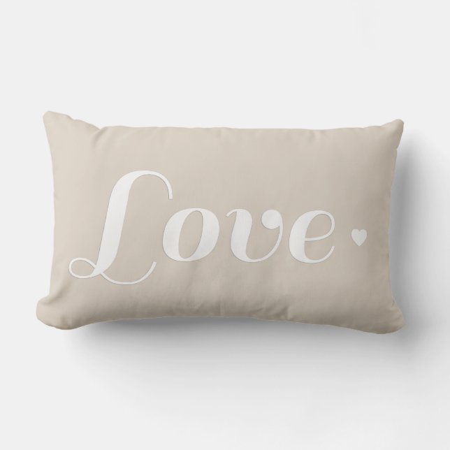 Linen Beige Love Heart Lumbar Cushion (Front)