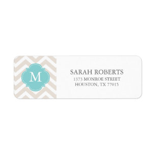Linen Beige & Mint Zigzags Pattern Monogram Return Address Label