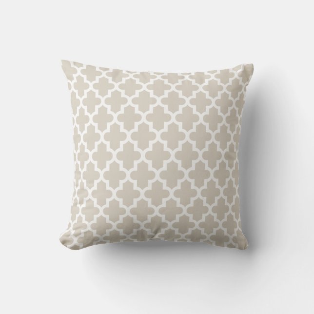 Linen Beige Modern Moroccan Pattern Cushion (Front)