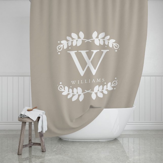 Linen Beige Monogram Shower Curtain (Creator Uploaded)