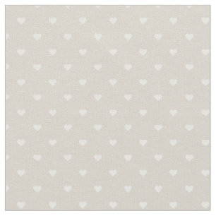 Linen Beige Polka Dot Hearts Fabric