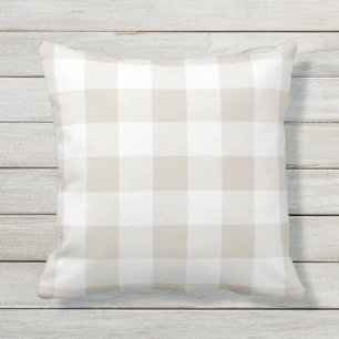 Linen Beige Preppy Buffalo Check Plaid Outdoor Cushion