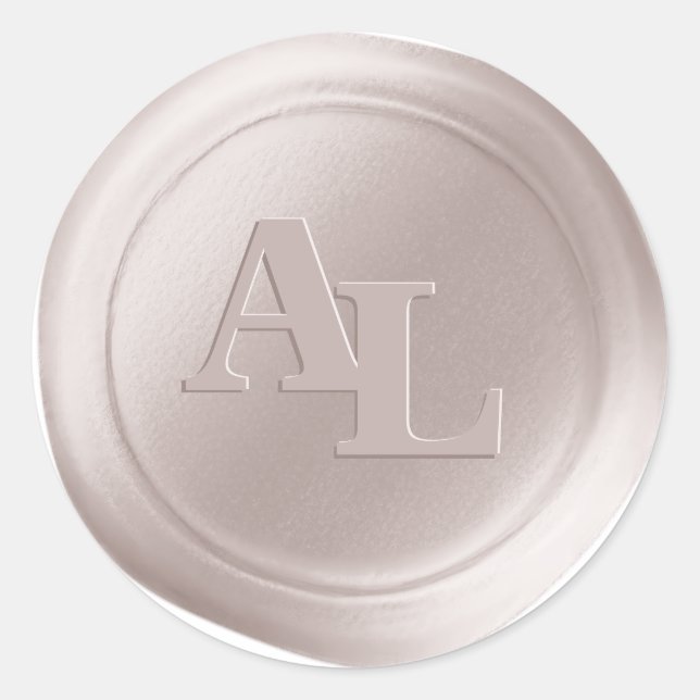 Linen Beige Wax Seal Monogram Wedding Stickers (Front)