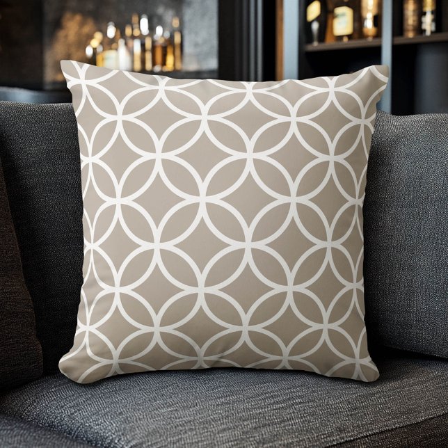 Linen Beige & White Modern Geometric Pattern Cushion (Creator Uploaded)