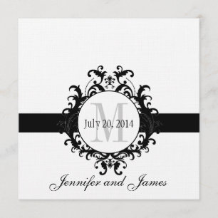 Linen Black Monogram Save the Date Wedding Invitation