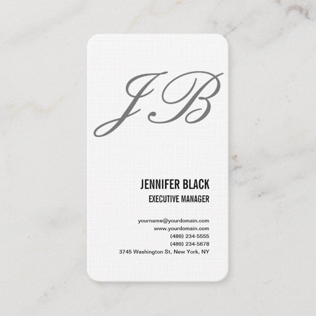Linen Black White Grey Monogram Minimalist Modern Business Card (Front)