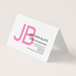 Linen Bold Monogram Pink White Modern Plain Business Card