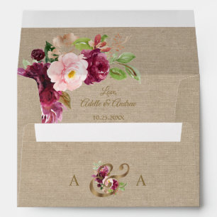 Linen Canvas Saffron Flowers Monogram Wedding Envelope