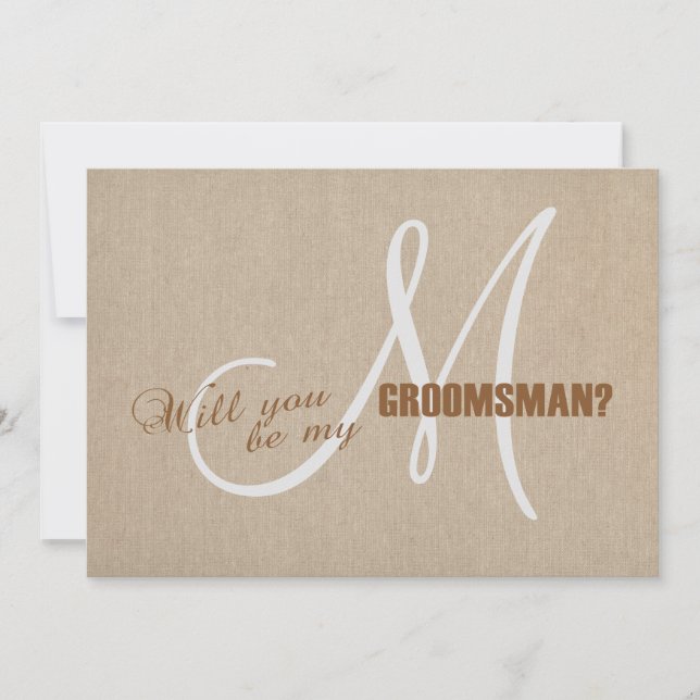 Linen Canvas Wedding Be My Groomsman Invite (Front)
