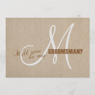 Linen Canvas Wedding Be My Groomsman Invite