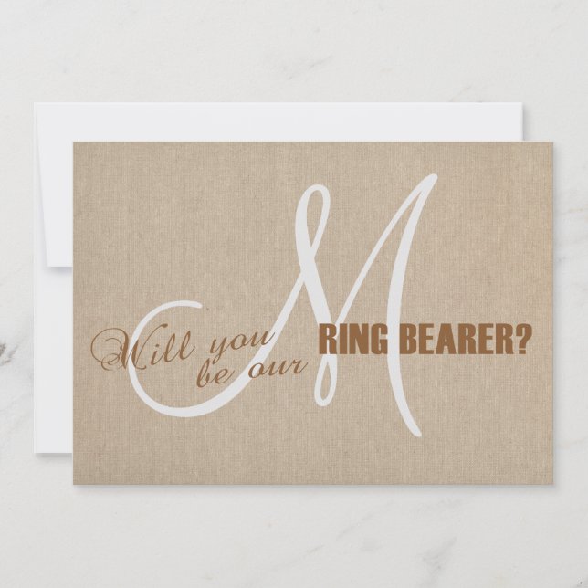 Linen Canvas Wedding Monogram Ring Bearer Invitation (Front)