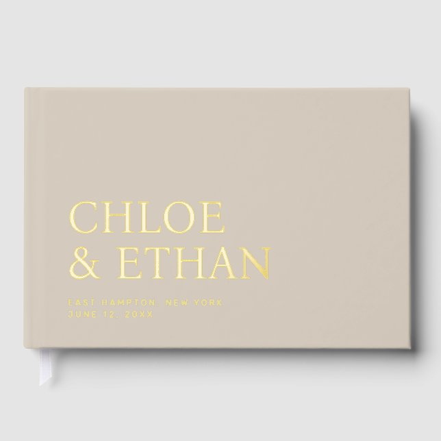 Linen Coloured Modern Wedding Foil Guest Book (Front)
