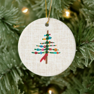 Linen Crafted Christmas Tree – Cosy Rustic Xmas Ceramic Ornament