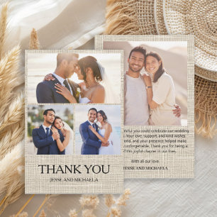 Linen Design Wedding 4 Photo Collage Thank You