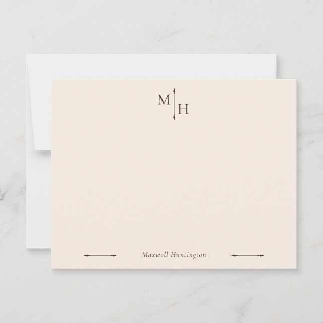 Linen Elegant Minimalist Arrow Point Monogram Card (Front)