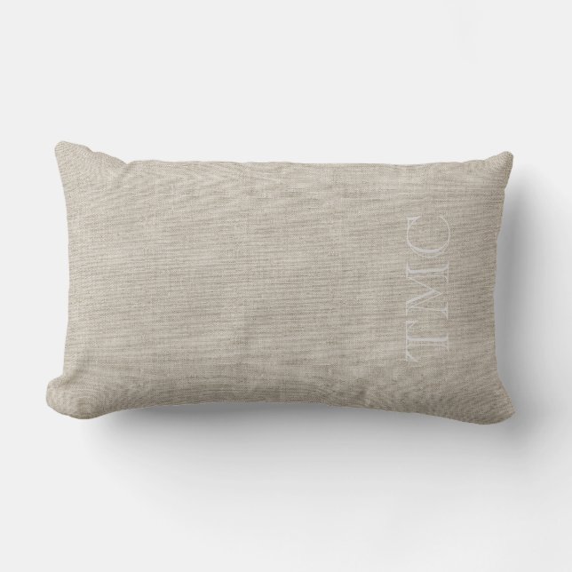 Linen Fabric Monogram INITIALS Home Classic Lumbar Cushion (Front)