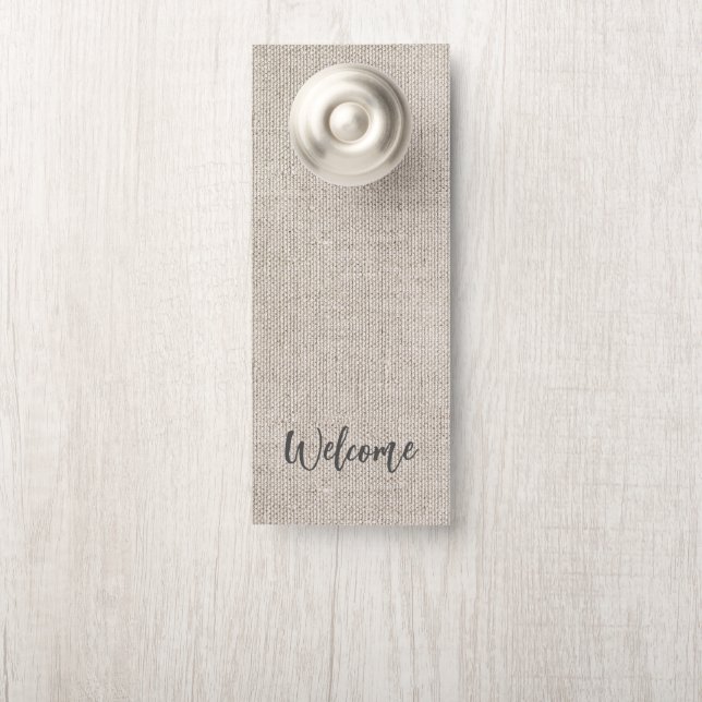 Linen Fabric Natural Timeless WELCOME / PRIVACY Door Hanger (On Knob)