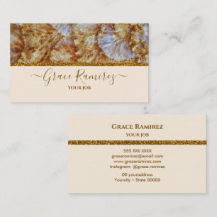 Linen Faux Gold Glitter Marble Agate Monogram Business Card