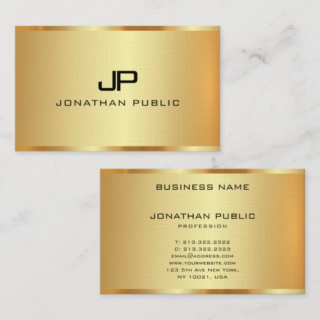 Linen Faux Gold Template Monogram Initial Custom Business Card (Front/Back)