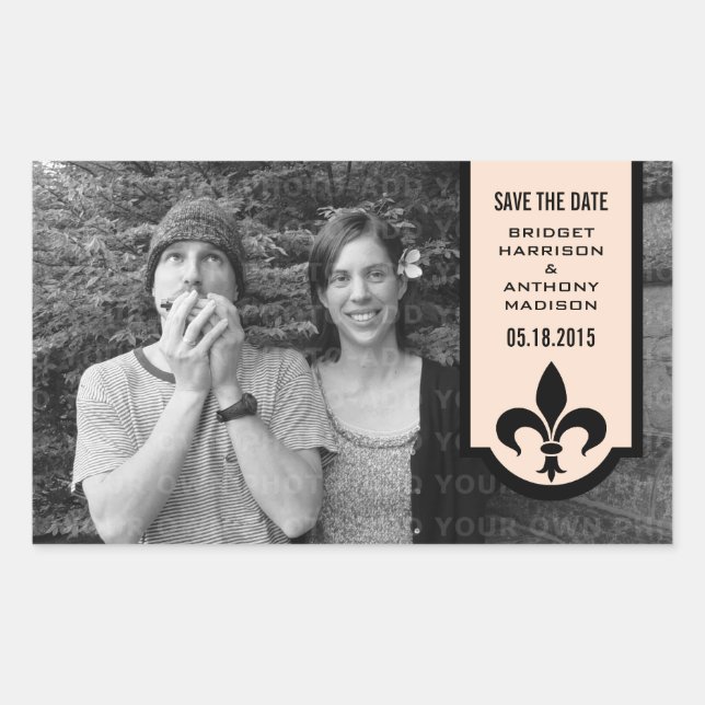 Linen Fleur De Lis Banner Save the Date Stickers (Front)