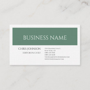 Linen Forest Green White Plain Minimalist Artistic Business Card