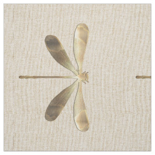Linen Gold Dragonfly  Pattern Fabric