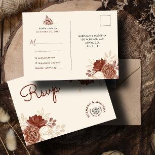 Linen gold glitter watercolor Muslim Wedding RSVP Postcard