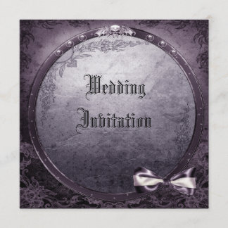 Linen Gothic Winged Skull Purple Wedding Invites