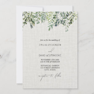 Linen Greenery Wedding Invitation