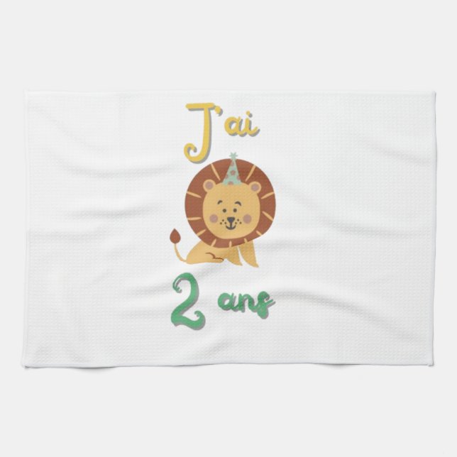 Linen I'm 2 years old - birthday gift Lion Tea Towel (Horizontal)