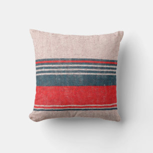 Linen knitwear texture with red print stripes cushion